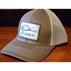 Drake Waterfowl Hat Cap Strap Back Mens One Size Brown Camo Embroidered Hunting